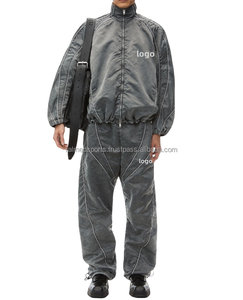 2025 Zipper Jacket and Trouser 100% Nylon Heavyweight Screen Printing Logo Drop Shoulder Windbreaker Tracksuit For <b>Men's</b> - Product Image 2