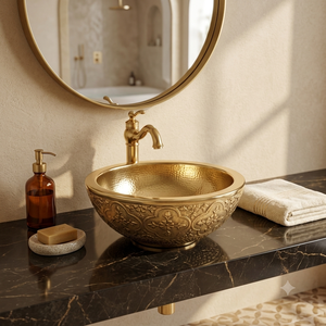 Lavabo Ovalado de Latón Hecho a Mano con Acabado Martillado, Lavabo de Lujo para Baño, Lavabo de Diseño para Encimera, para Interiores Modernos - Product Image 4
