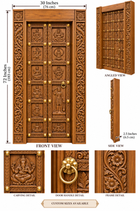 Puerta de Mandir de Madera de Teca Tallada a Mano con Diseño de Dashavatar Divino, Puerta de Templo de Madera Tallada con Dioses Hindúes Tradicionales del Reino Unido - Product Image 5