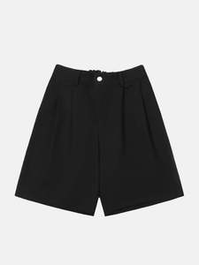 Shorts Bermuda Homme Personnalisés d'Été, Coupe Ample, Style Urbain, Couleur Unie, Ourlet Ouvert, Double Plis, Jambes Larges, Longueur Genou, Style Baggy - Product Image 2