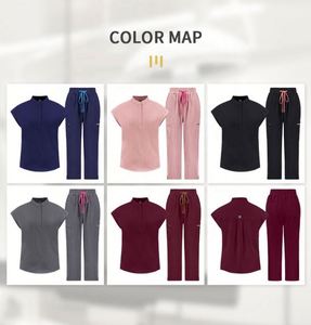 Nouvel ensemble de blouses médicales en polyester/rayonne/spandex avec col zippé, pantalon droit, pour hôpital et soins infirmiers, multicolore - Product Image 4