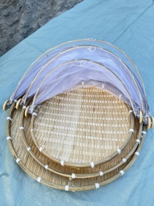Outdoor Gathering Handmade Bamboo Food <b>Tent</b> Trays Three-Piece Set with Mesh Covers for Food Serving and Bug Protection - Product Image 5
