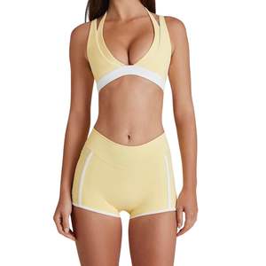 Custom Wholesale Women 2 Piece Yoga Set Loop Back <b>Sports</b> <b>Bra</b> & High Waist Shorts Fitness Set V Neck <b>Bra</b> - Product Image 2