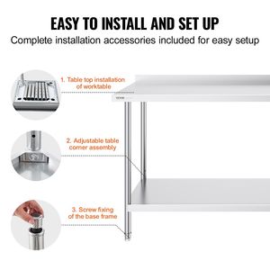 24 X 60 X 36 Inch Heavy Duty Stainless Steel Worktable Commercial Food Prep Worktable Metal <b>Work</b> <b>Table</b> Kitchen Steel Fabrication - Product Image 6