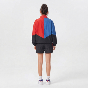 Conjunto Deportivo para Mujer con Bloques de Color, Chaqueta Cortavientos con Cuello Alto y Pantalones Cortos, Ligero, de Secado Rápido, de Nailon - Product Image 2