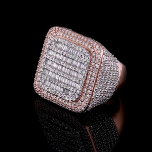 Luxury Moissanite Iced Baguette <b>Ring</b> Rose Gold Tone Diamond Look <b>Statement</b> <b>Ring</b> Hip Hop Jewelry Bold Square Design - Product Image 3
