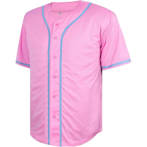 Camiseta de Béisbol Personalizada Rosa Claro con Botones y Ribete Azul Claro en Contraste, Ropa Deportiva Unisex para Adultos - Product Image 2