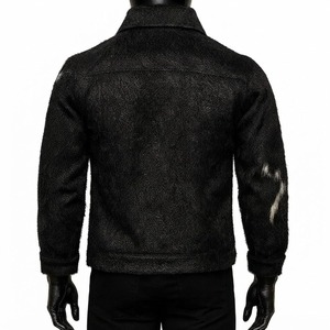 Men's Real Cowhide Leather Winter <b>Jacket</b> Genuine Hair-on-Hide Black White Pattern <b>Western</b> Trucker Coat Vintage Biker Outerwear - Product Image 5