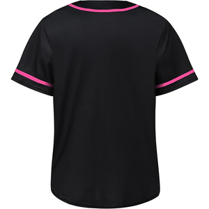 Maillot de baseball unisexe noir moderne avec bordure rose fluo contrastante, haut de performance respirant - Product Image 2