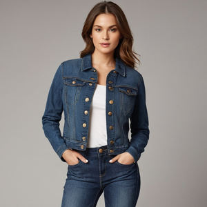Veste en jean délavé foncé avec finition personnalisée Col à pression Poches chauffe-mains sur la poitrine Fermeture à glissière avec bouton Broderie XS à XXL - Product Image 5