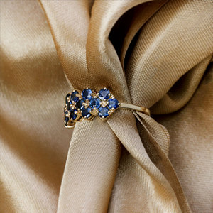 Anillo de Oro Amarillo de 14K con Racimo de Zafiros Azules Naturales para Mujer |   Joyería de Piedras Preciosas Finas de Corte Redondo, Venta al por Mayor, OEM, ODM - Product Image 5