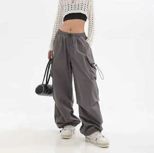 Pantalones de Mujer Grises Estilo Cargo, Corte Holgado, Cintura Media, Cierre con Cordón, Largos, Color Sólido, Estilo Casual, Transpirables, de Poliéster - Product Image 6