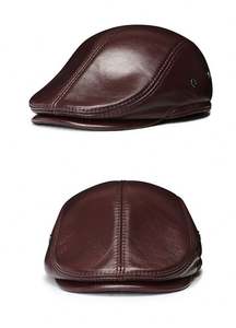 Gorras de Cuero Genuino para Hombre, Estilo Vintage, con Orejeras, Visera Plana, Tipo Ivy, Resistentes al Viento, Cálidas, en Negro y Marrón - Product Image 4