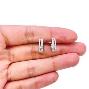 Boucles d'oreilles créoles Huggies en moissanite ronde avec diamants, en argent 925, bijoux fins pour mariage, fiançailles, cadeau pour femme - Product Image 5