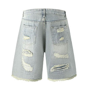 Shorts en jean déchirés pour hommes très demandés, lavables, respirants, en coton de haute qualité, taille haute, coupe droite, décontractés, été - Product Image 2