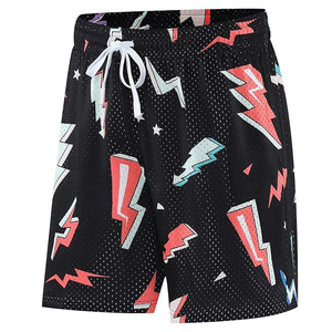 Short de bain pour homme noir à imprimé géométrique éclair, séchage rapide, avec cordon de serrage, décontracté et sportif - Product Image 2