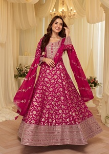 Dhwaja Export Chinon Taille Unique, Ensemble Anarkali Jacquard Cousu avec Broderie Dori et Sequins - Product Image 4