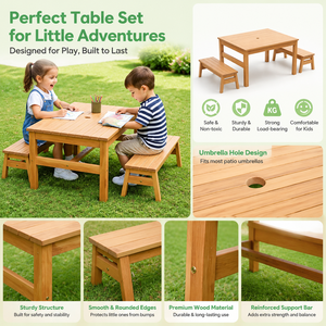 Ensemble de bancs de pique-nique bas pour enfants en bois massif pour la crèche, idéal pour les jeux ou activités extérieures, avec chaises pour enfants, pour salle de jeux extérieure et sièges d'extérieur - Product Image 3