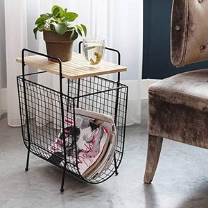 Mesa Auxiliar de Madera de Pino con Porta Revistas Metálico, Venta al Por Mayor |   Muebles de Almacenamiento Rústicos de la India - Product Image 3