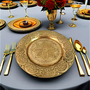 Vaisselle antique personnalisée en Offre Spéciale Style arabe plateau de service rond en métal en acier inoxydable plateau de présentation plateau d'anniversaire de mariage - Product Image 4