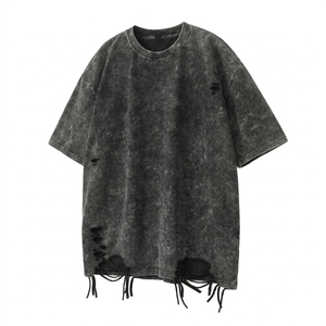 Camiseta Oversize OEM de Algodón 100% con Cuello Redondo y Manga Corta, Estilo Casual Streetwear, con Lavado Ácido Personalizado y Efecto Desgastado/Destruído - Product Image 1