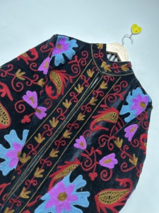 Veste bomber en velours indien bohème à motif floral brodé, écologique, taille plus, hiver, respirante et légère - Product Image 3