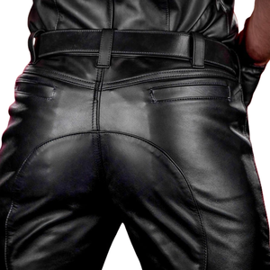 Pantalon uniforme en cuir noir classique, conçu pour la polyvalence et le confort, offrant un look uniforme élégant. - Product Image 6