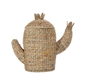 Panier en jacinthe d'eau tressé à la main, motif cactus, mignon, thème désert, panier de rangement pour jouets avec couvercle amovible, décoration de chambre d'enfant - Product Image 1