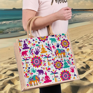 Sacs à provisions personnalisables en fibres végétales de jute de grande capacité pour Shopping Picnic & Beach - Product Image 1