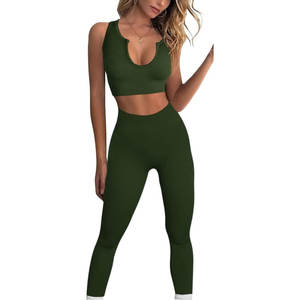 Conjunto Deportivo de Gimnasio sin Costuras con Cuello en V y Leggings de Yoga con Control de Abdomen para Mujer, Listo para Enviar al por Mayor - Product Image 3