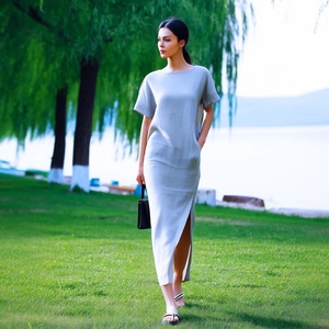 Vestido de Verano para Mujer, Hecho a Mano, 100% Algodón, Cuello en V, Midi, Transpirable, Liso, con Bolsillos, Estilo Vintage, con Lazo, Corte en A, Fluido, para Playa, MOQ Bajo - Product Image 1
