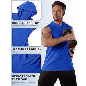 Men's Summer Workout Vest Loose Style Sleeveless Hoodies with Big Pocket Men's Tank Tops Breathable Cheap Price Customization - Product Image 5