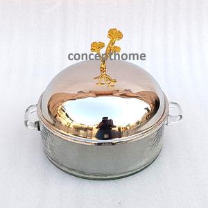 Plat à gratin rond de luxe moderne arabe en acier inoxydable et verre, taille et forme personnalisées, écologique - Product Image 1