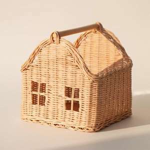 Panier de rangement pour jouets en rotin en forme de maison, design éco-responsable, mignon et naturel, fait main, avec poignée, pour enfants. - Product Image 4