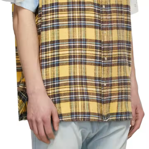 Camisa de Franela Personalizada con Pedrería, Corte Cropped, Dobladillo sin Rematar, Abotonada, Diseño Cuadrado Lavado, Manga Larga, Estilo Streetwear - Product Image 6