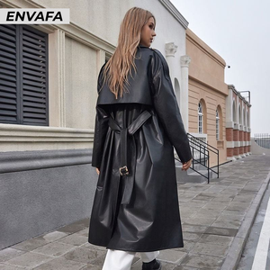 Chaqueta de Cuero Personalizada, Chaqueta de Cuero Negra para Mujer, Chaqueta de Cuero PU, Chaquetas de Cuero para Mujer, Gabardina - Product Image 2
