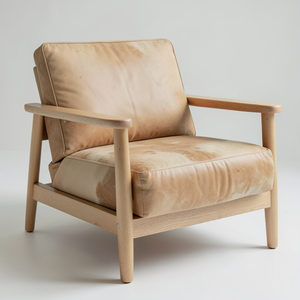 Sillón Moderno para Salón, Tapizado en Cuero Vacuno Genuino con Estructura de Madera Maciza Natural, Muebles de Primera Calidad para Sala de Estar - Product Image 1