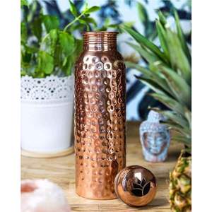Lotus Cap Hammered <b>Copper</b> Water <b>Bottle</b> Textured Pure <b>Copper</b> <b>Drinking</b> <b>Bottle</b> Ayurvedic Leakproof Reusable OEM Factory - Product Image 1