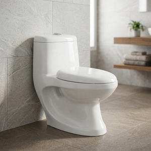Inodoro de cerámica moderno de estilo occidental, de una pieza, alargado, montado en el suelo, con sifón, para baños exteriores. - Product Image 1