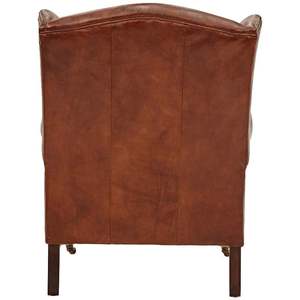 Brown Genuine Leather Traditional Chesterfield Lounge <b>Wing</b> <b>Chair</b> with Tufted Back Rolled <b>Arms</b> Solid Wood Legs for Living Room - Product Image 3