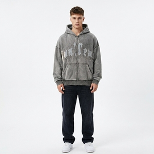 Sudadera con capucha High Street de estilo oscuro con lavado ácido y estampado de letras, premium, oversize para hombre, con bordado de chenilla, estilo streetwear - Product Image 1