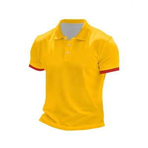 Custom <b>Men</b> <b>Yellow</b> Polo <b>Shirt</b> Short Sleeve Contrast Red Trim Casual Cotton Golf Sports Tennis Polo Top - Product Image 1