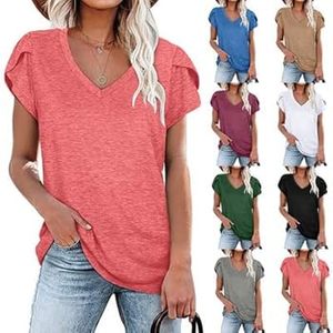 T-shirt pour femme à col en V, de haute qualité, doux, respirant, vêtements d'été pour femme, tendance, couleur unie, chemise pour femme - Product Image 3