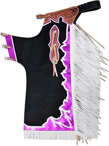 Western <b>Chaps</b> Full Leather Fringe <b>Riding</b> Apron with Silver Buckles Men's Equestrian Protection Gear - Product Image 2