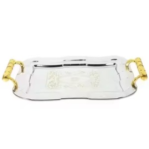 Plateau de service octogonal plat en acier inoxydable avec bordure perlée en corde, best-seller, pour une présentation raffinée de la table. - Product Image 3