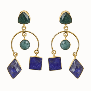 Laxmi Jewellers Classic Lab Created Sapphire Green Blue Drop <b>Earrings</b> 18K Gold Plated Brass Geometric Bohemian Women Bulk - Product Image 1
