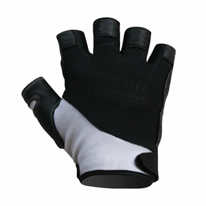 Gants de fitness demi-doigts en maille pour musculation, unisexe, noir et gris, avec coutures, fermeture à enfiler - Product Image 1