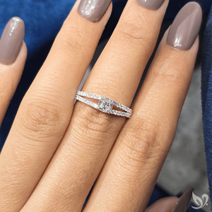 0.5CT Cushion Cut Lab Diamond <b>Ring</b> <b>Split</b> Pave Band 10K White Gold IGI Certified Engagement <b>Ring</b> - Product Image 4