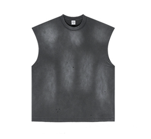 Débardeur Homme Col Rond 100% Coton 285 GSM Style Délavé Personnalisé Sans Manches Coupe Ample Streetwear Haut d'Entraînement Vierge - Product Image 6