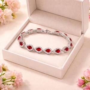 Bracelet en rubis naturel pour la Saint-Valentin, coupe poire, or blanc 18 carats, pierre précieuse rouge de luxe, cadeau pour femme, anniversaire - Product Image 6